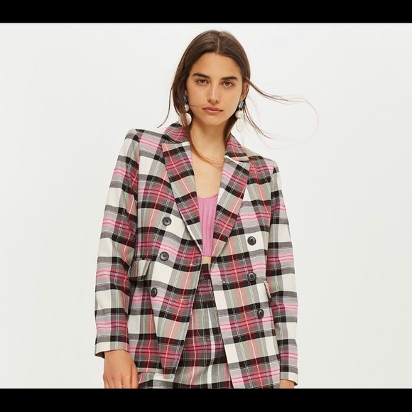 Topshop Jackets & Blazers - Topshop pink plaid blazer size 6 Topshop Jackets & Blazers - Topshop pink plaid blazer size 6